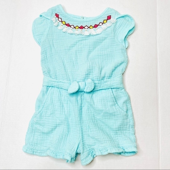 Genuine Kids by Oshkosh Aqua Tassle Gauze Romper - Picture 1 of 8